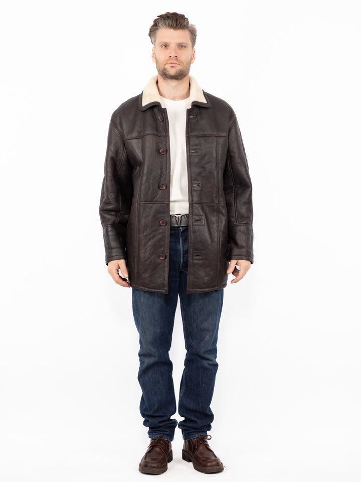 Vintage 90. gadu vīriešu aitādas mētelis brūnā krāsā