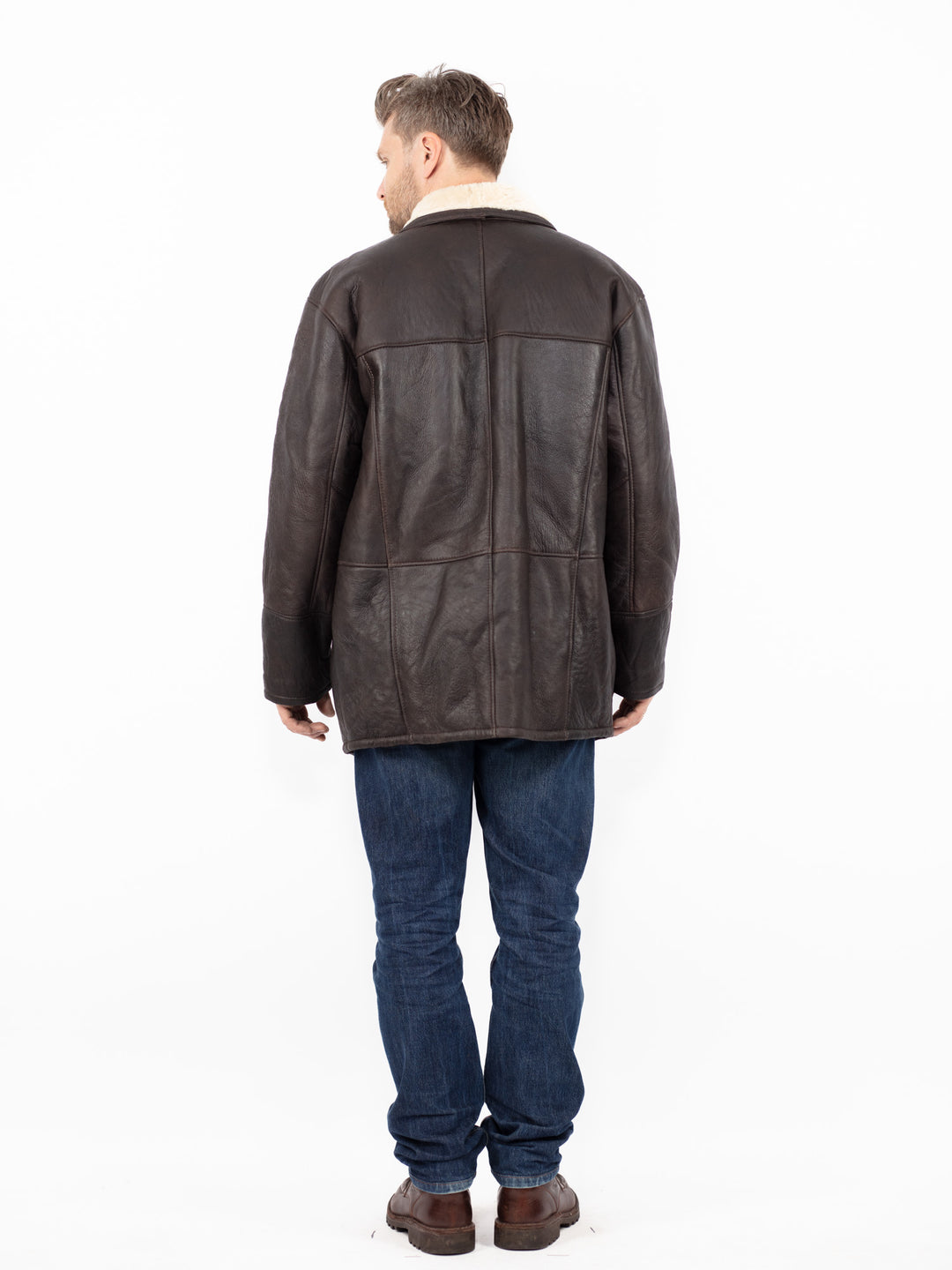 Vintage 90. gadu vīriešu aitādas mētelis brūnā krāsā