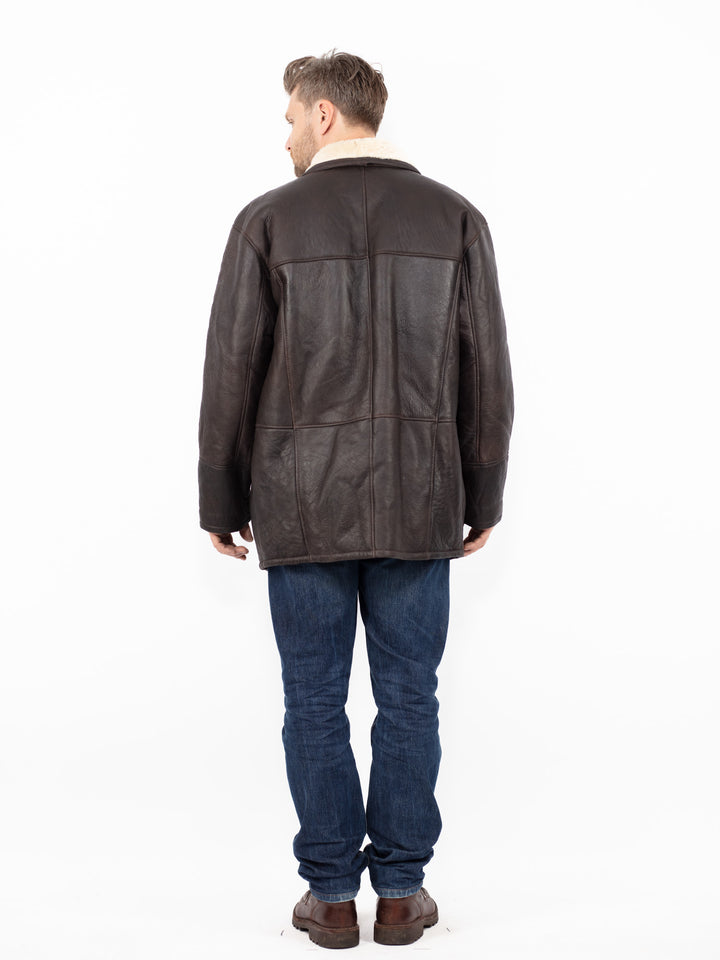 Vintage 90. gadu vīriešu aitādas mētelis brūnā krāsā