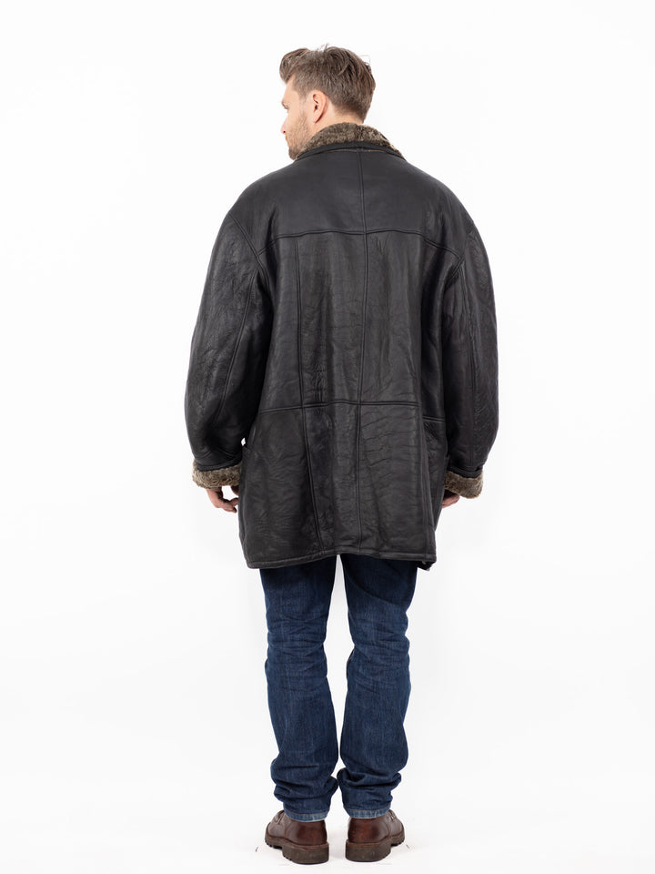 Vintage 90's Men Oversized Sheepskin Coat in Black