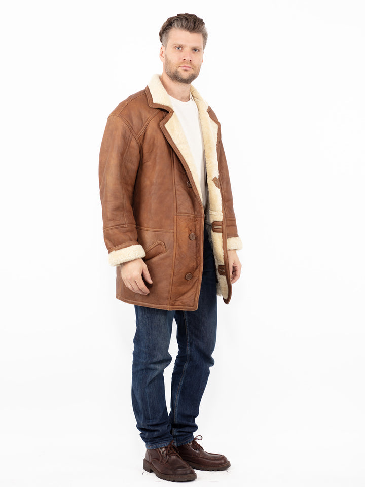 Vintage 90. gadu vīriešu aitādas mētelis brūnā krāsā