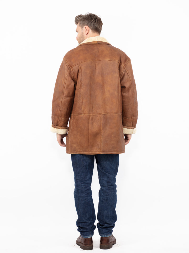 Vintage 90. gadu vīriešu aitādas mētelis brūnā krāsā