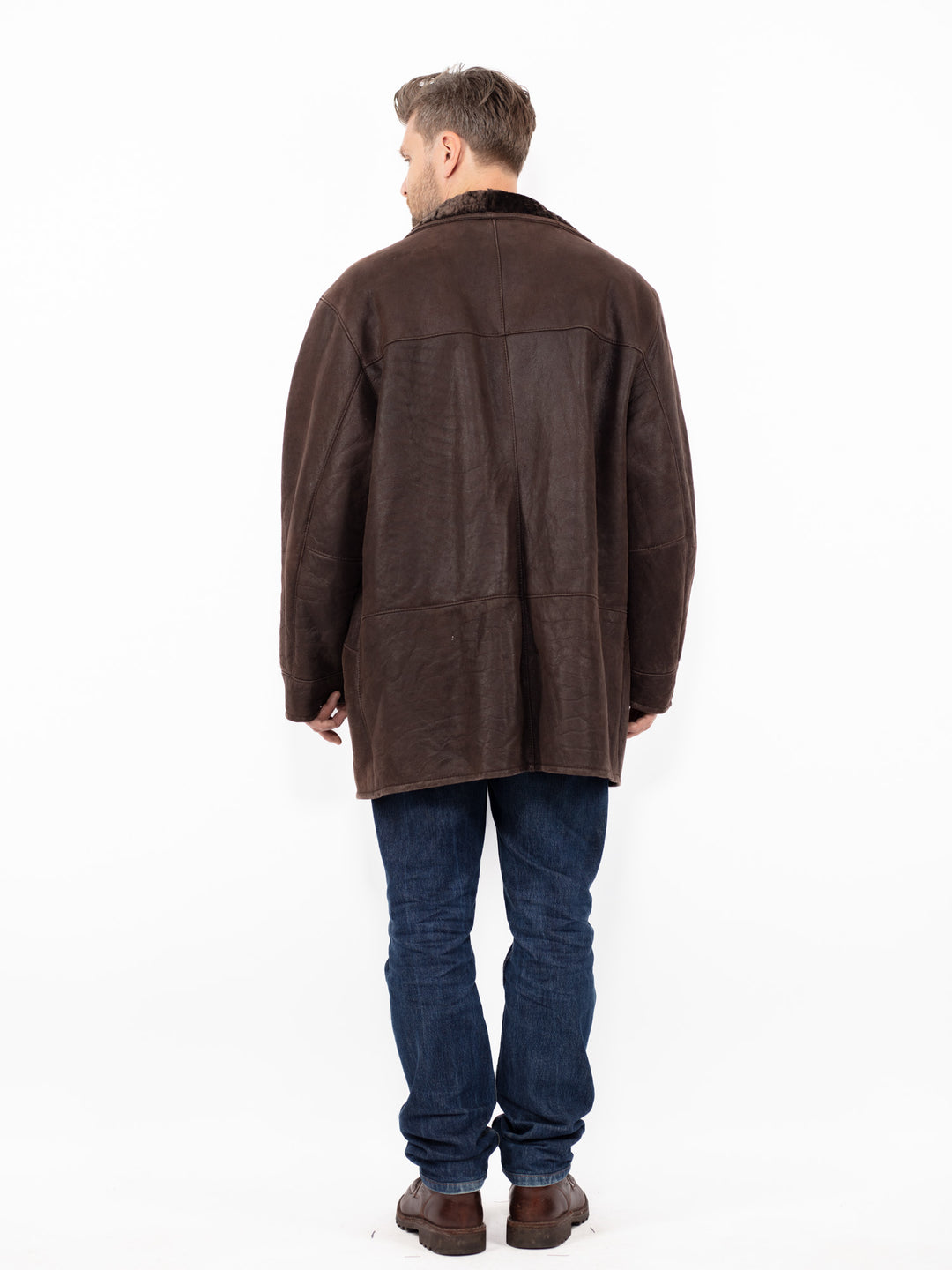 Vintage 90. gadu vīriešu aitādas mētelis brūnā krāsā