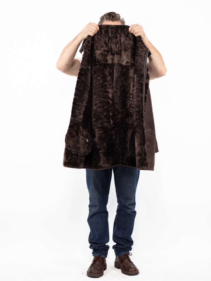 Vintage 90. gadu vīriešu aitādas mētelis brūnā krāsā