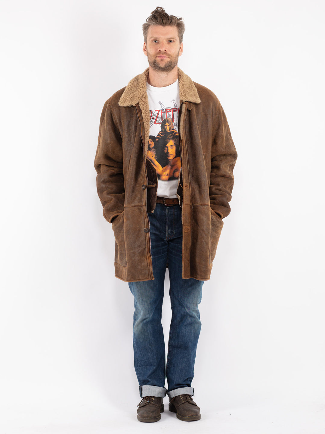 Vintage Men Sheepskin Coat in Brown