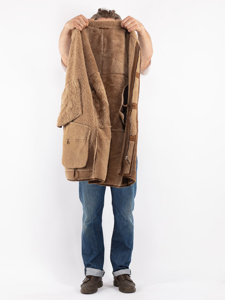 Vintage Men Sheepskin Coat in Brown