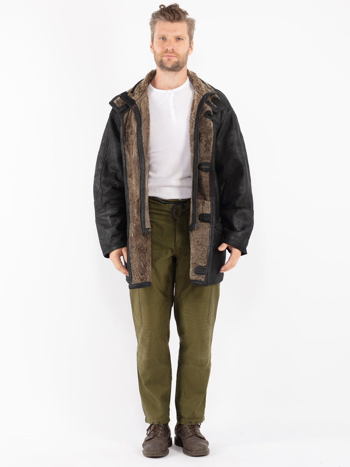 Vintage 90's Men Sheepskin Coat in Black