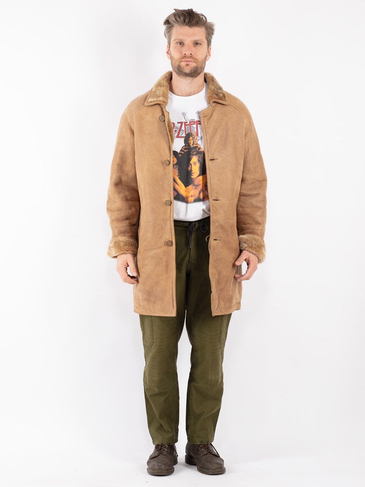Vintage Men Sheepskin Coat in Beige