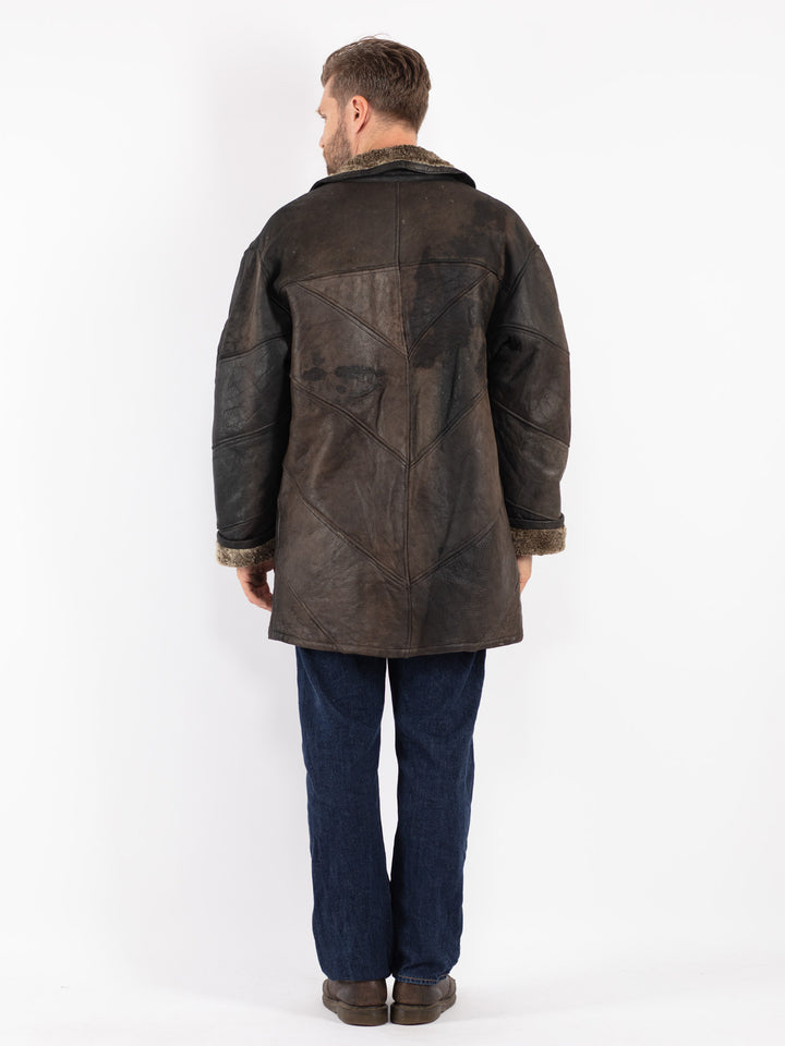 Vintage 90's Men Sheepskin Coat in Black