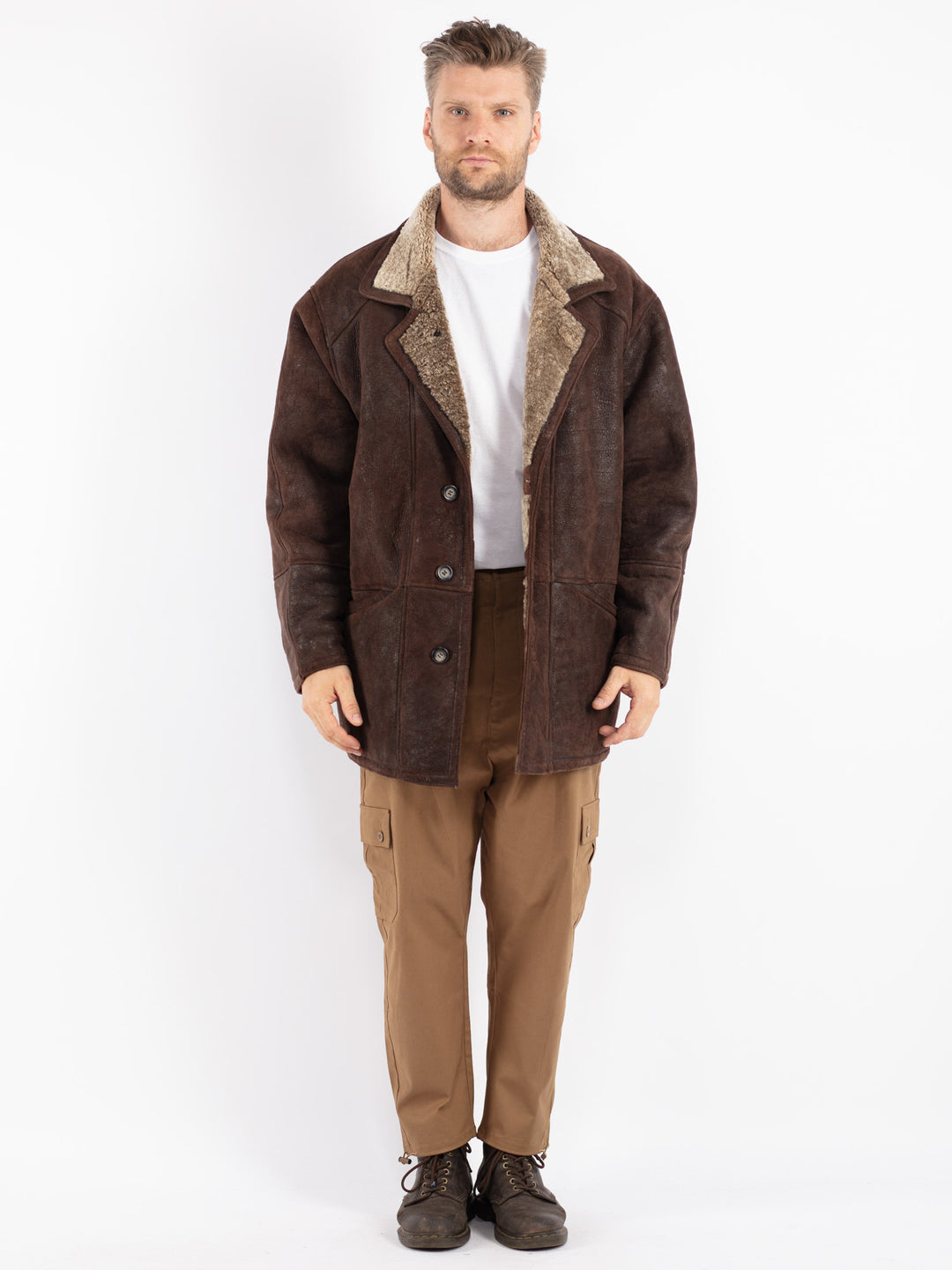Vintage 90's Men Sheepskin Coat in Brown