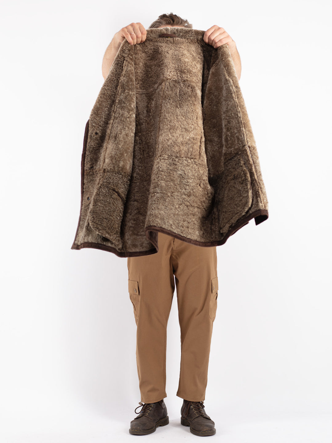 Vintage 90's Men Sheepskin Coat in Brown