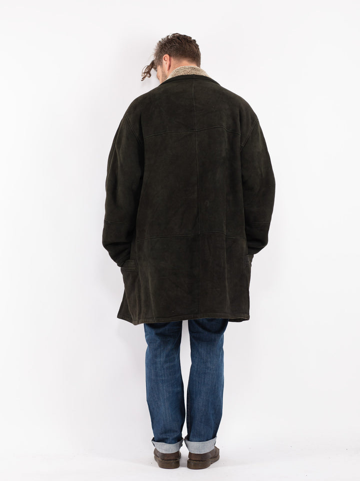Vintage 90's Men Sheepskin Coat in Black