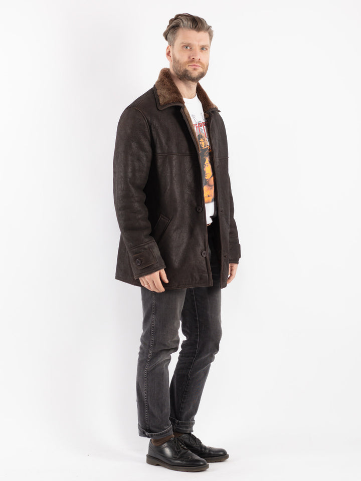 Vintage 90's Men Sheepskin Coat in Brown