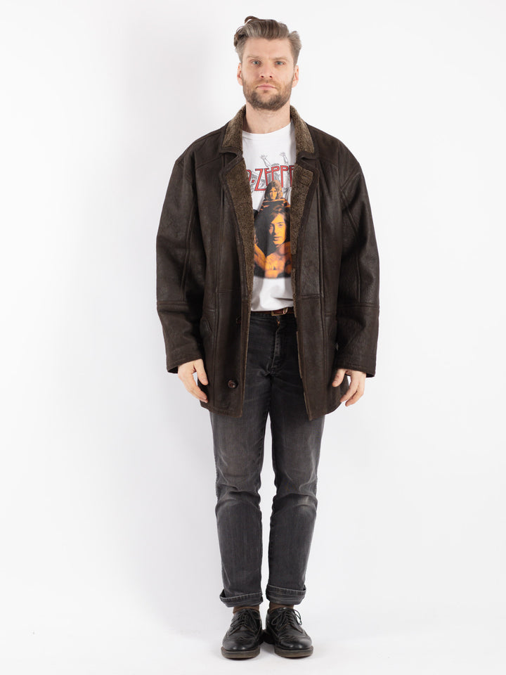 Vintage 90's Men Sheepskin Coat in Brown