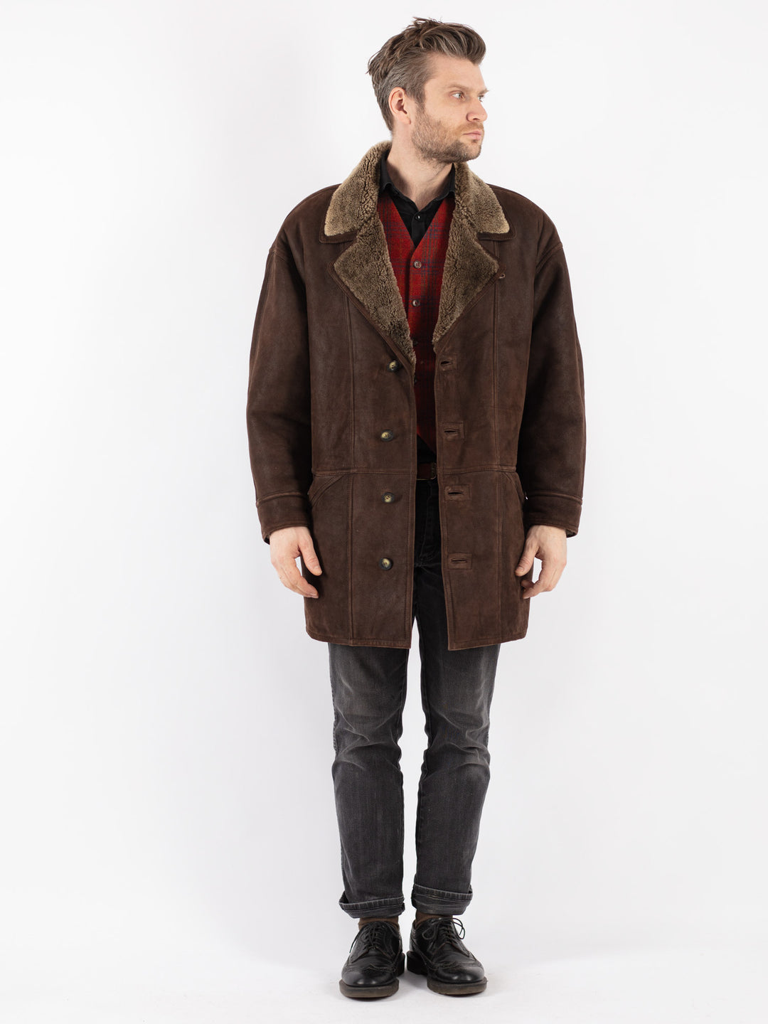 Vintage 90's Men Sheepskin Coat in Brown