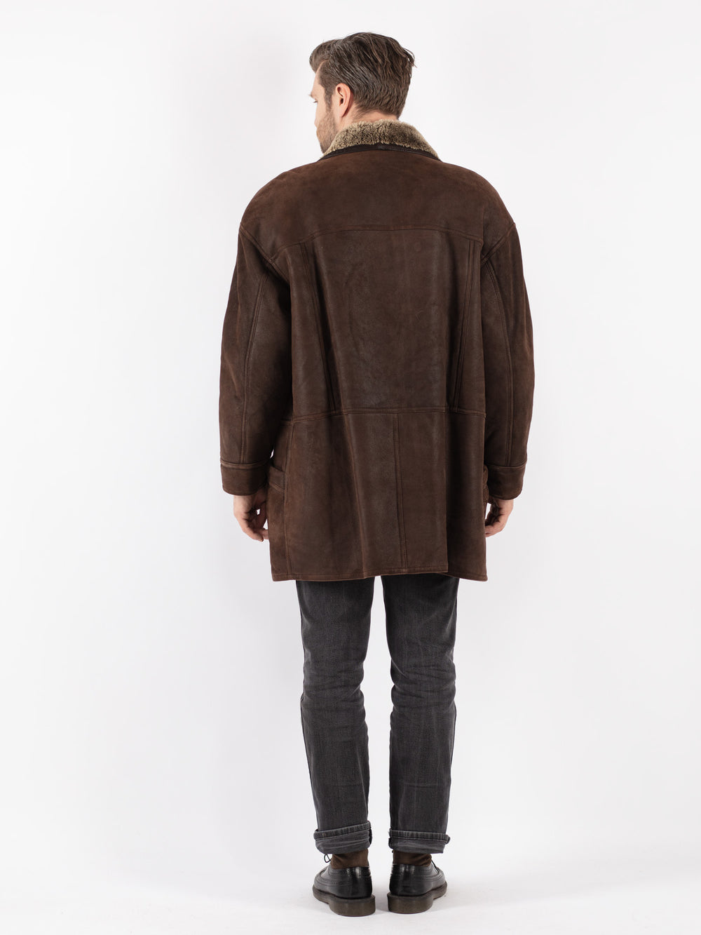 Vintage 90's Men Sheepskin Coat in Brown