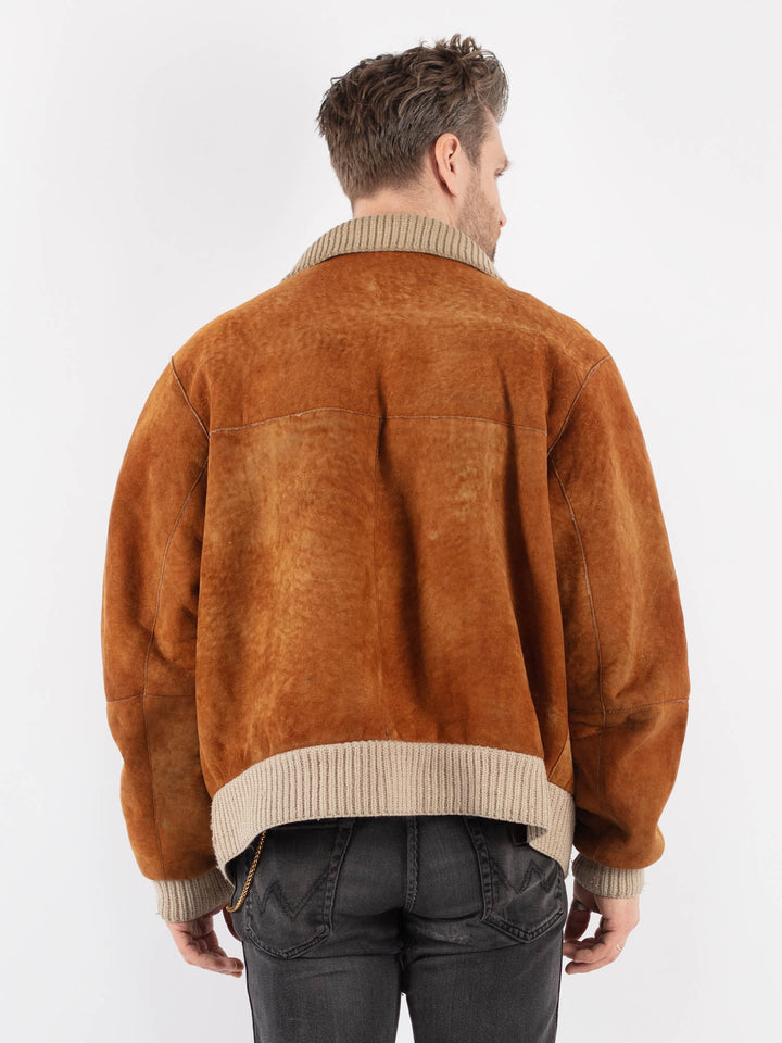 Vintage 90's Men Sheepskin Bomber Jacket in Brown - NorthernGrip