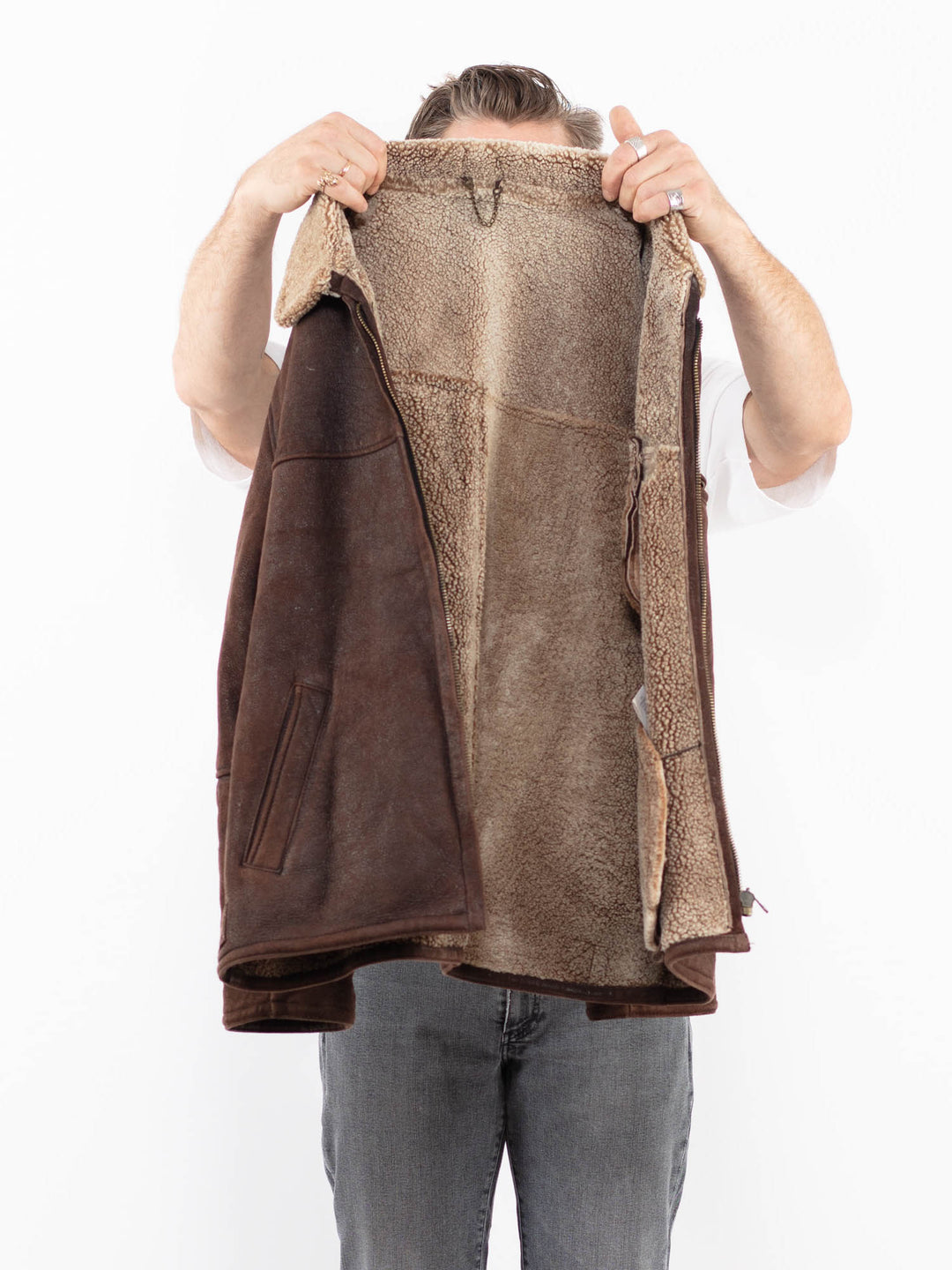 Vintage 90's Men Sheepskin Jacket in BrownZ1940