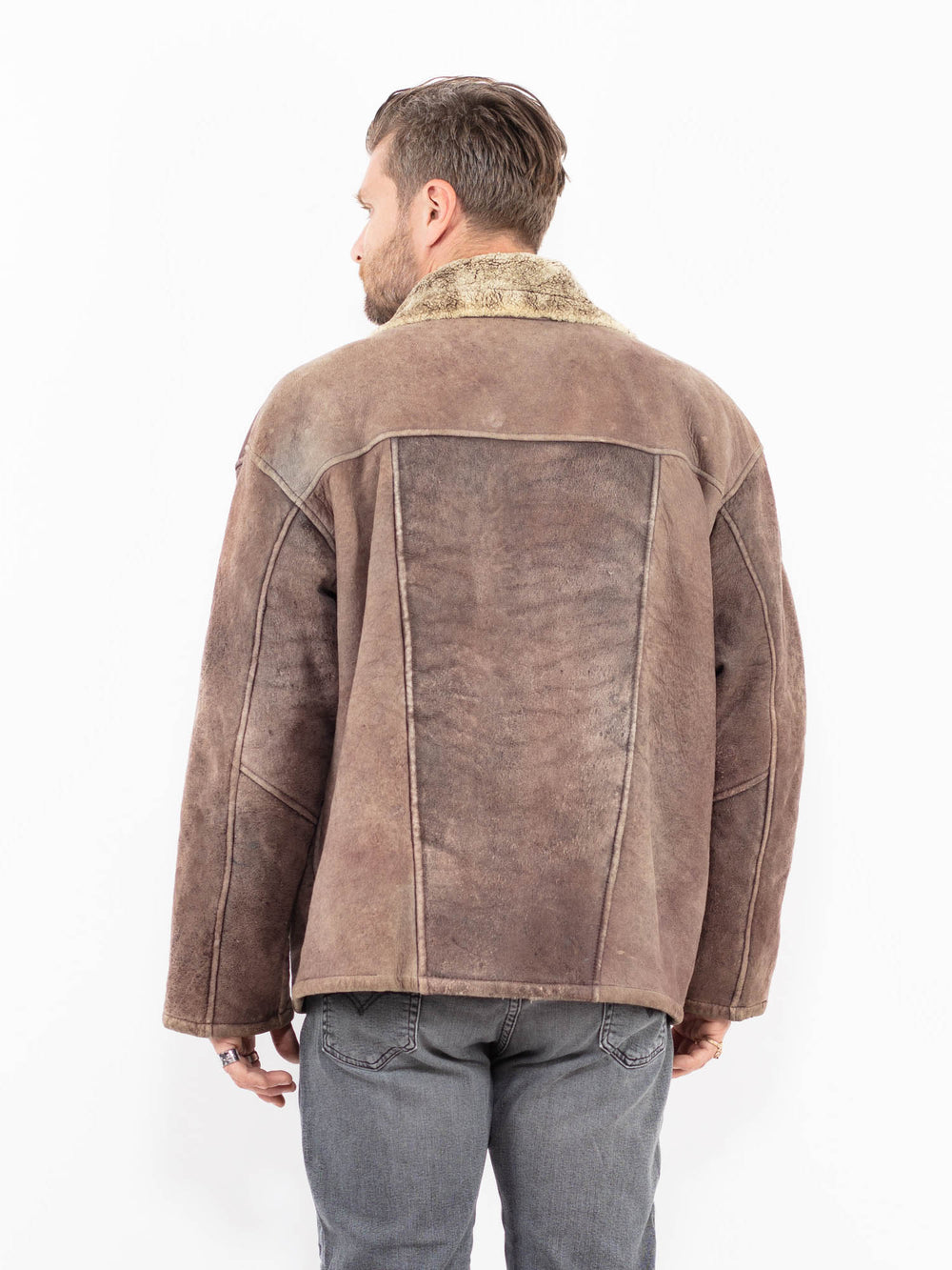 Vintage 90's Men Sheepskin Shearling Jacket in BrownZ1950