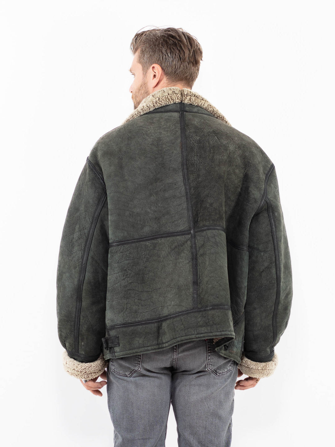 Vintage 90's Men Sheepskin Jacket in GrayZ1964