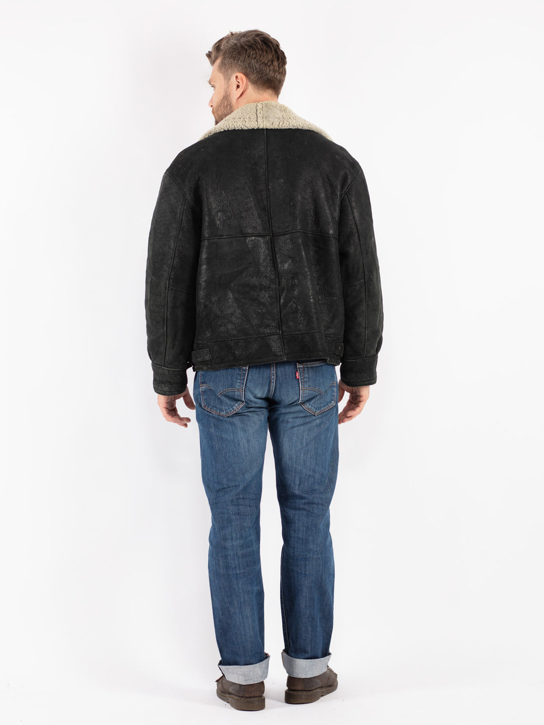 Vintage Men Sheepskin Jacket in Black