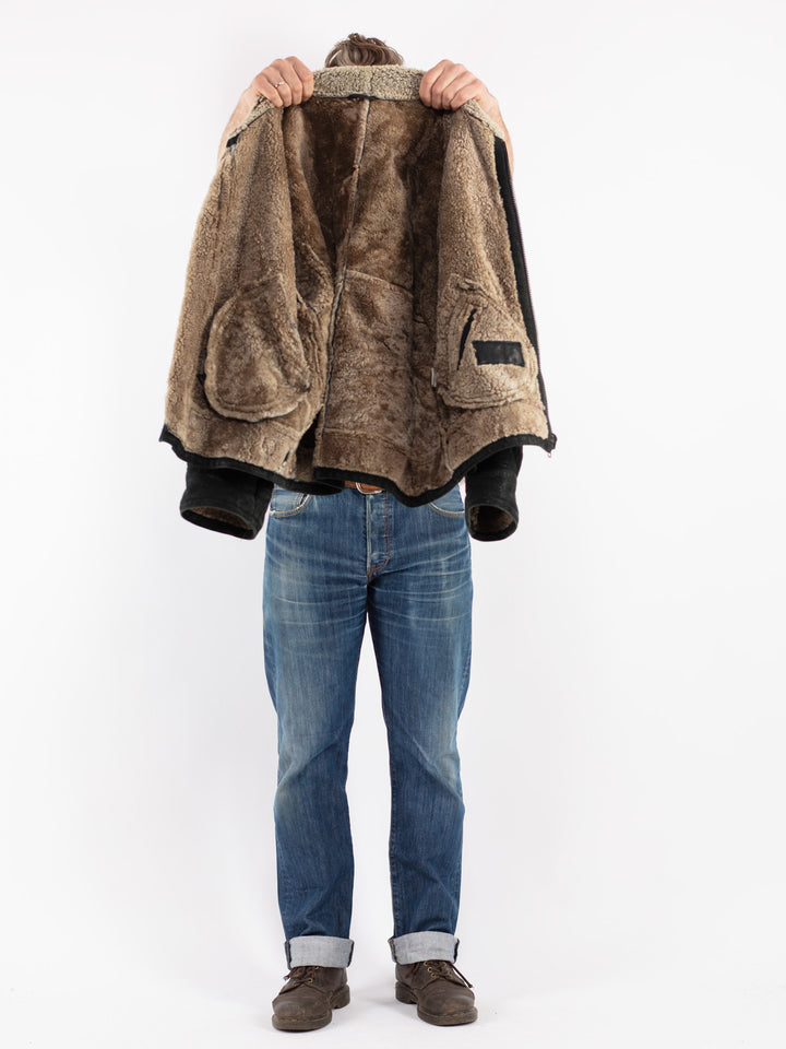 Vintage Men Sheepskin Jacket in Black