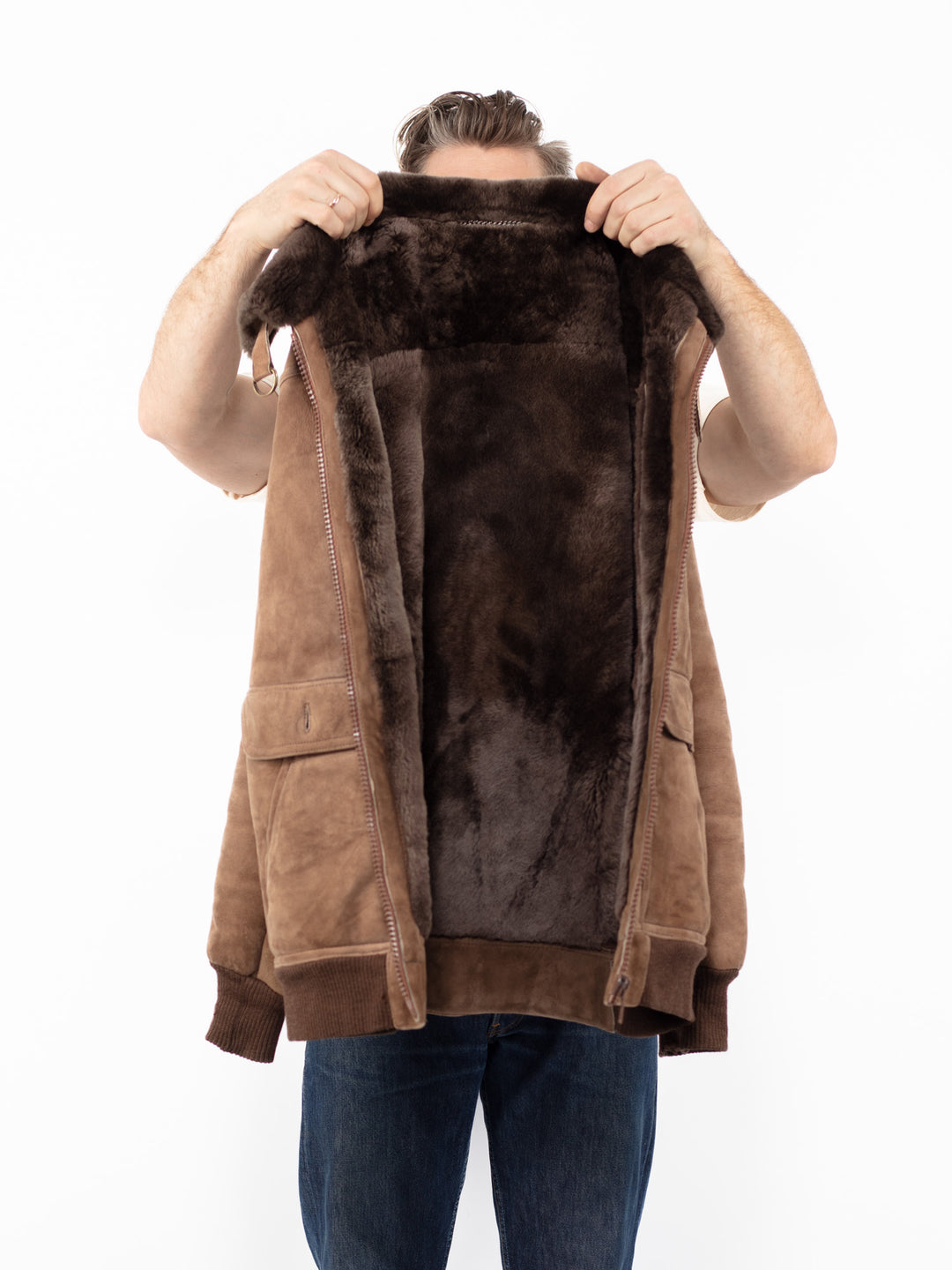 Vintage 90's Men Sheepskin Jacket in Brown