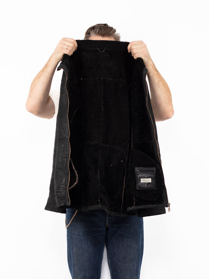 Vintage 90. gadu vīriešu aitādas jaka melnā krāsā