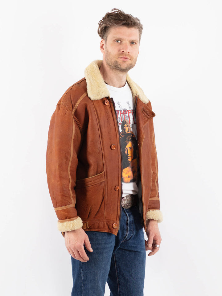 Vintage 90's Men Sheepskin Jacket in BrownZ1563