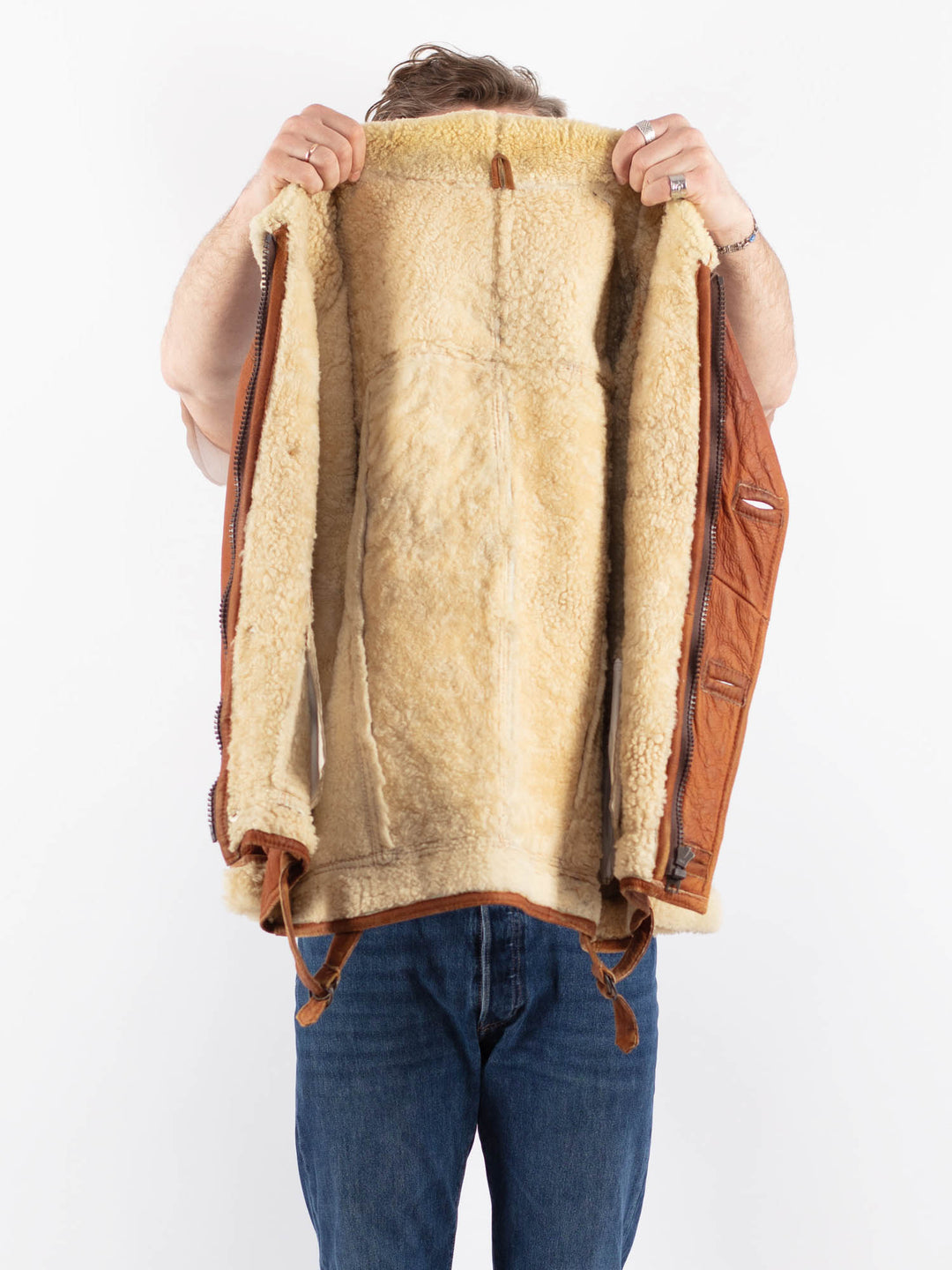 Vintage 90's Men Sheepskin Jacket in BrownZ1563