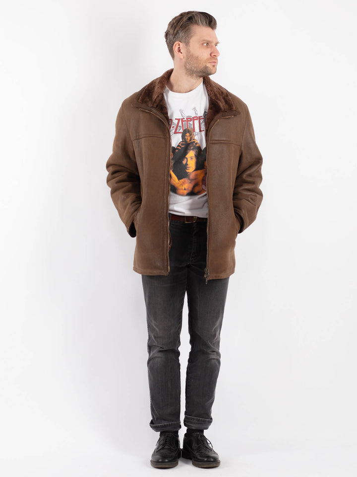 Vintage 90's Men Sheepskin Jacket in Brown