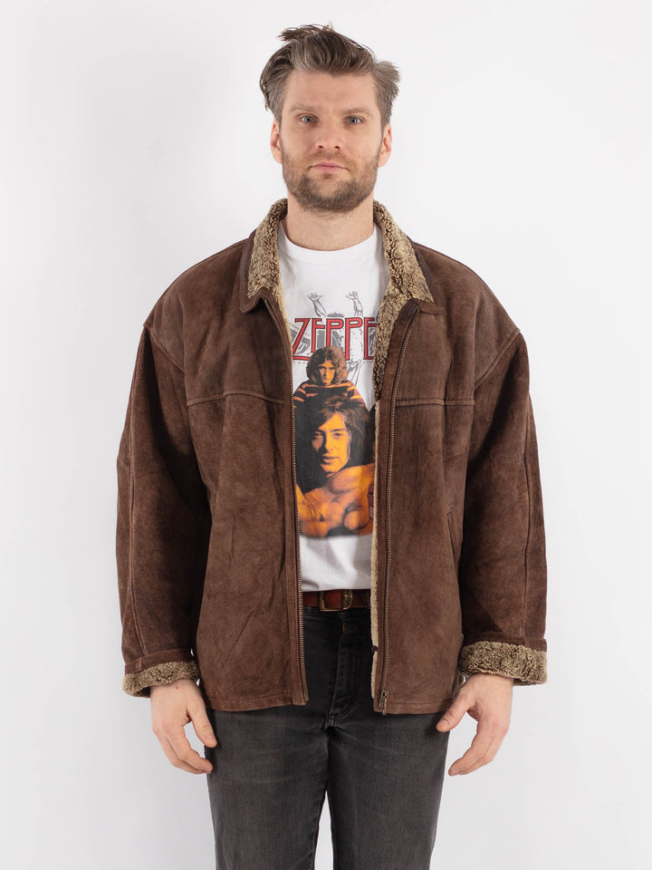 Vintage 90's Men Sheepskin Jacket in BrownZ570