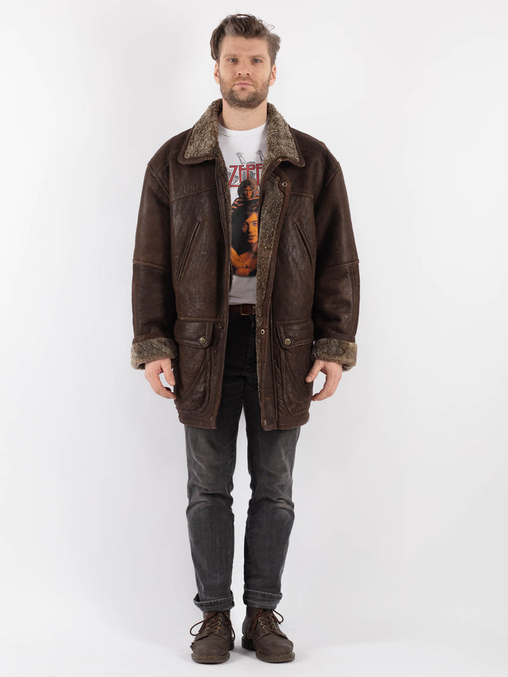 Vintage 90's Men Sheepskin Coat in Brown