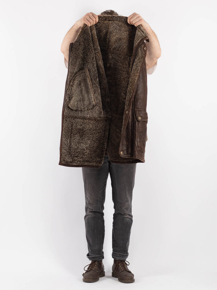 Vintage 90's Men Sheepskin Coat in Brown