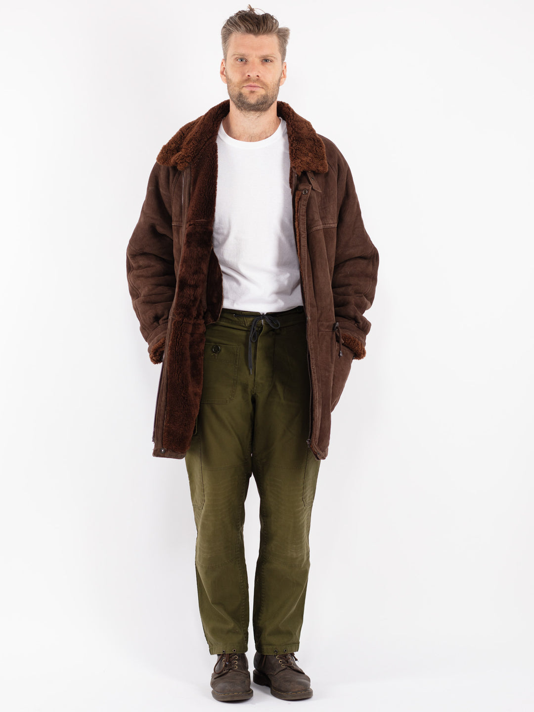 Vintage 90's Men Sheepskin Coat in Brown