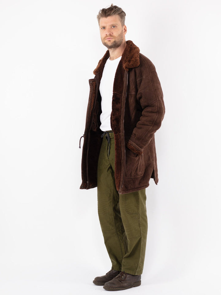 Vintage 90's Men Sheepskin Coat in Brown
