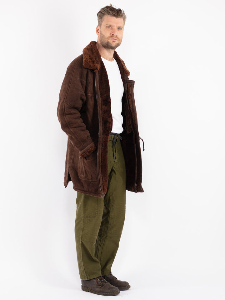 Vintage 90's Men Sheepskin Coat in Brown