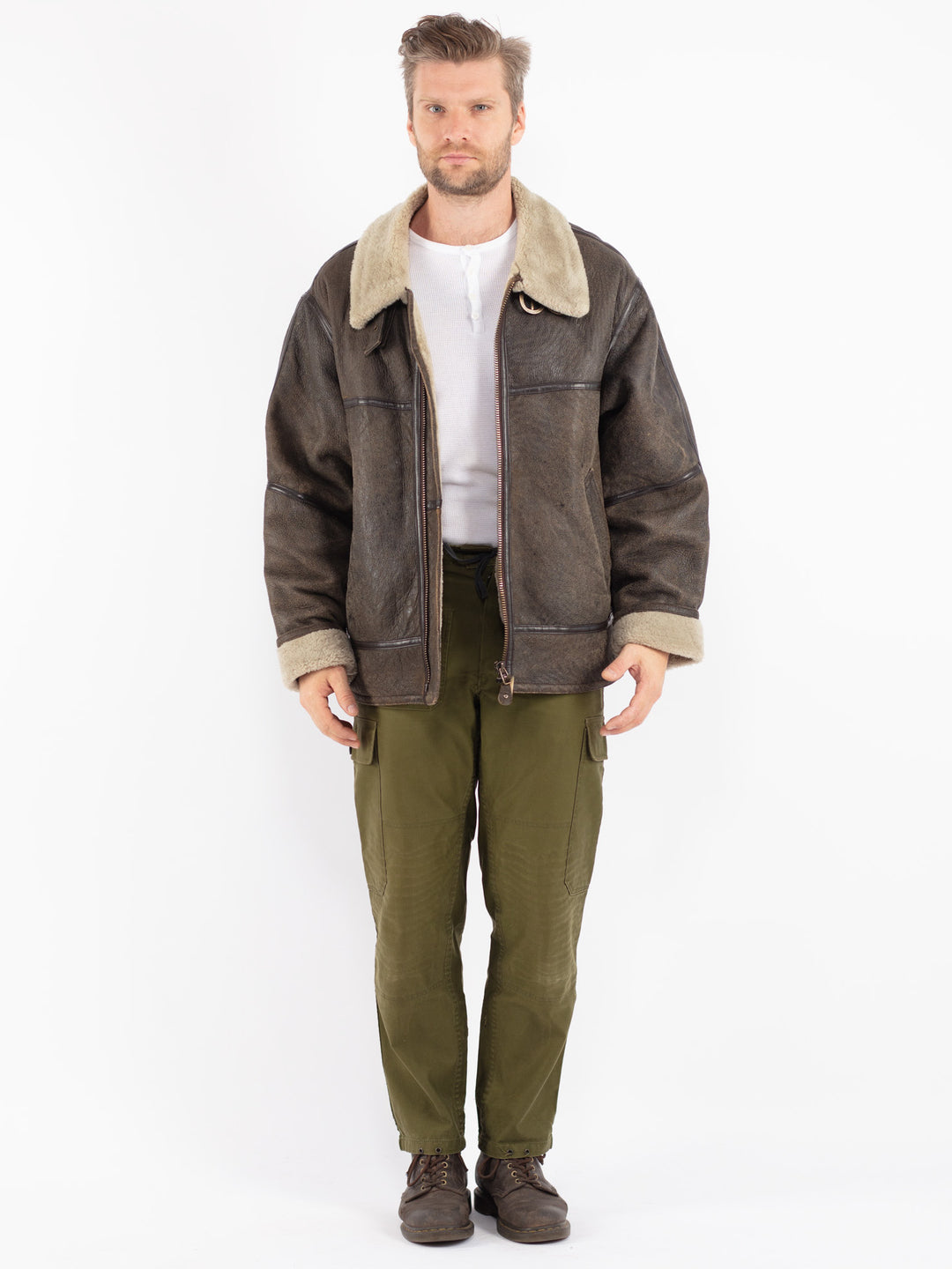 Vintage 90's Men Sheepskin Jacket in Brown