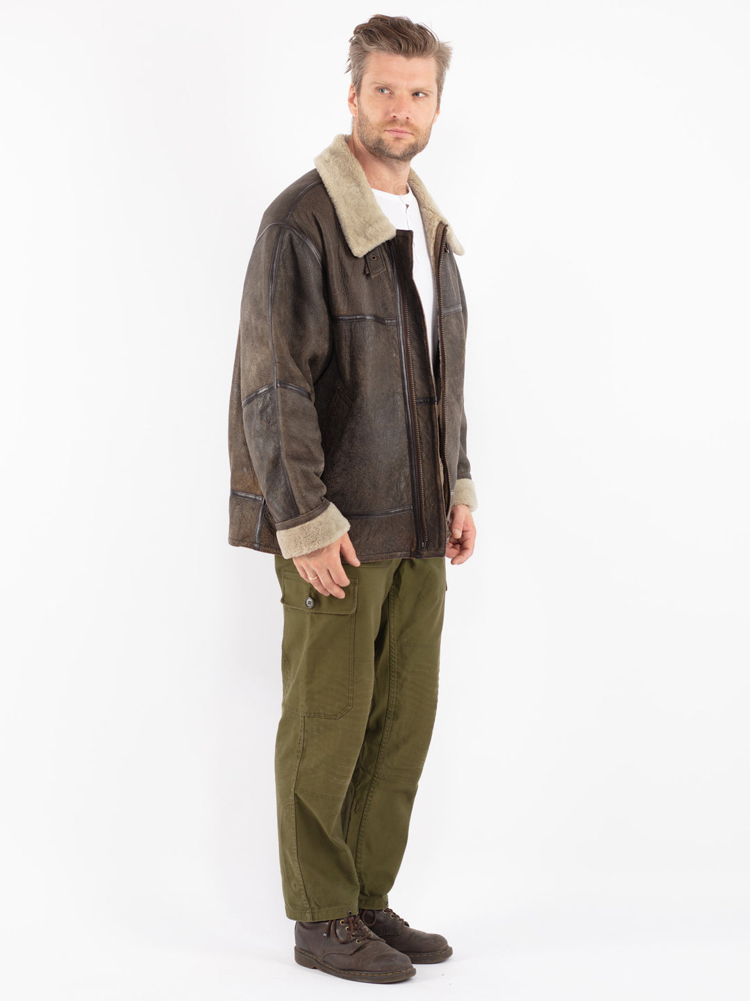 Vintage 90's Men Sheepskin Jacket in Brown