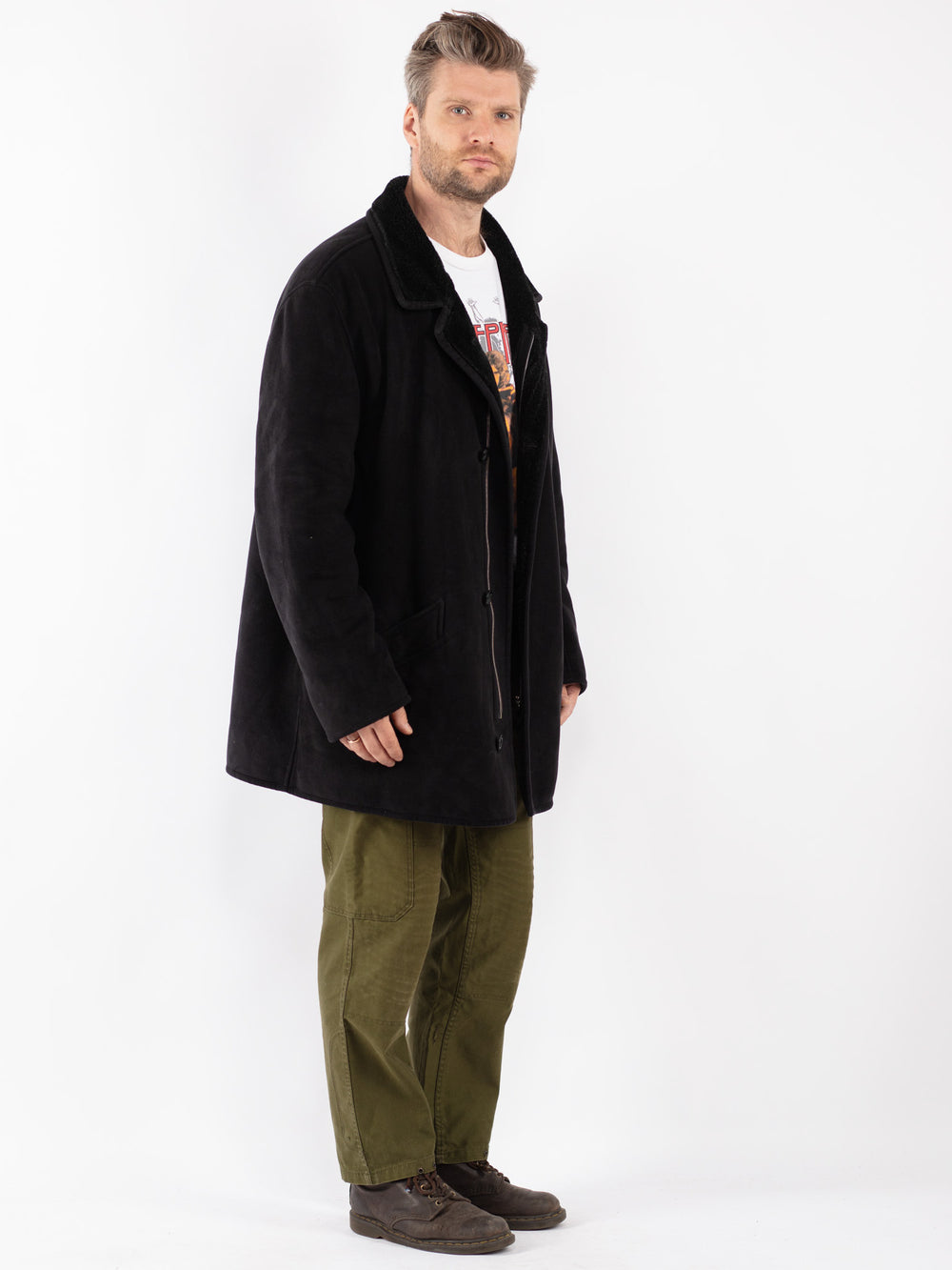 Vintage Men Sherpa Coat in Black