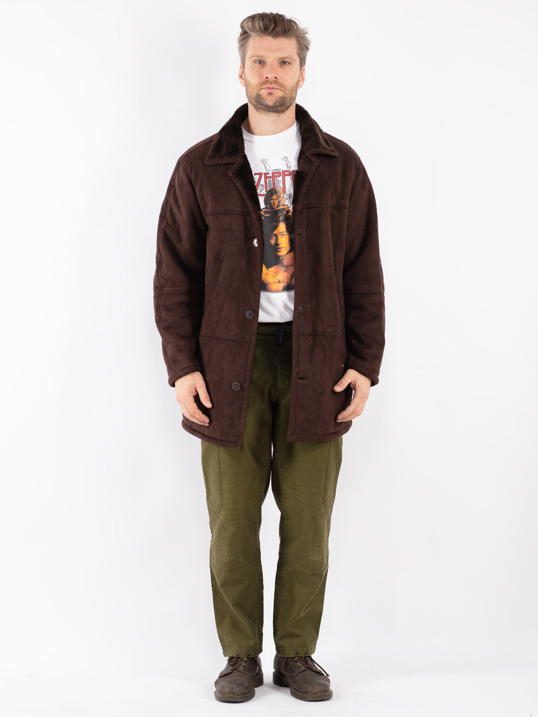 Vintage 90's Men Sherpa Coat in Brown