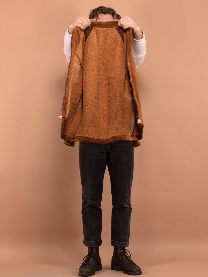 Vintage 90's Men Suede Bomber Jacket in Brown - NorthernGrip