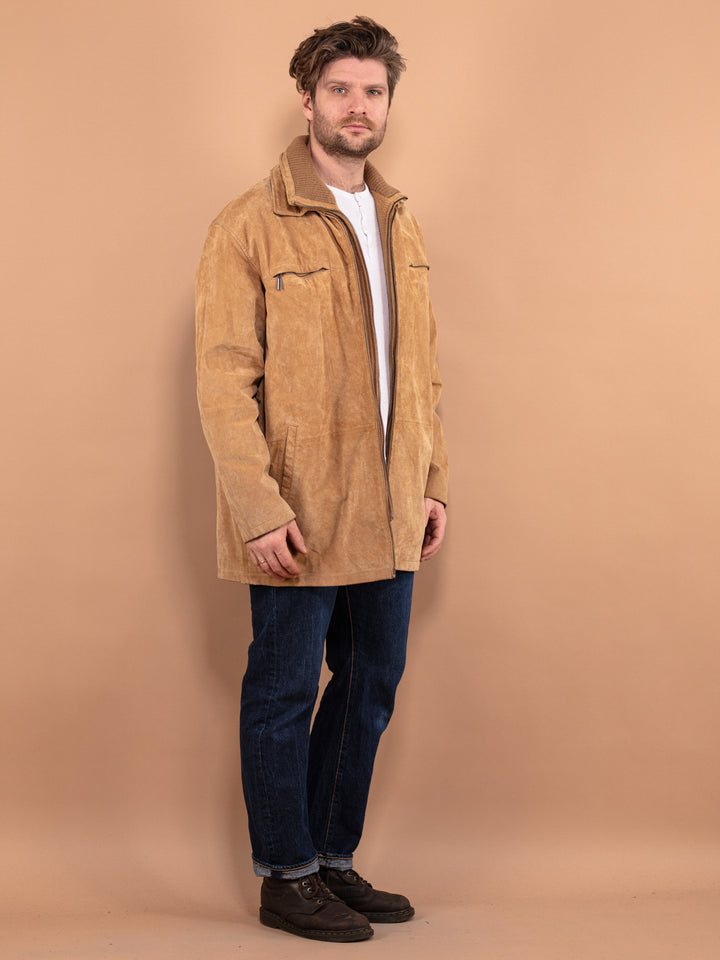 Vintage 90's Men Suede Coat in Beige - NorthernGrip