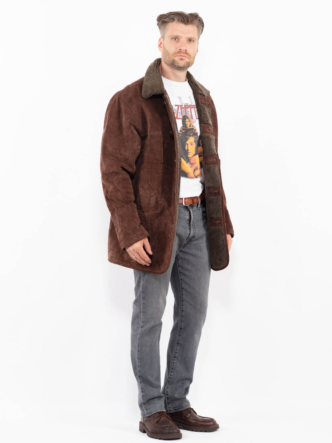 Vintage 90's Men Suede Sherpa Coat in BrownZ2095