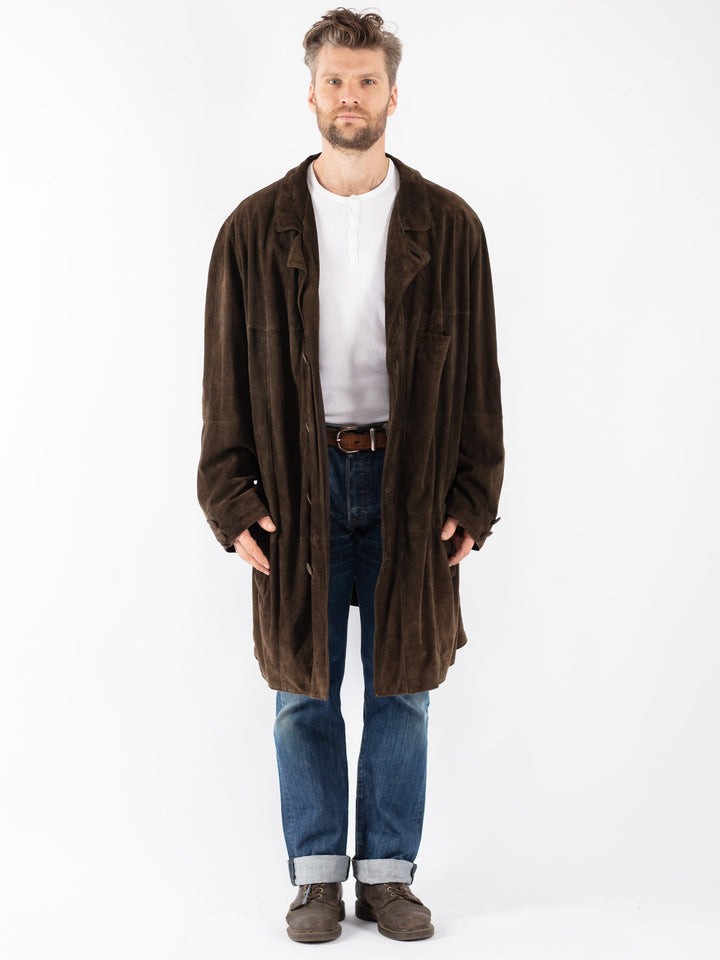 Vintage Men Suede Coat in Brown