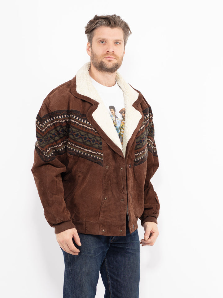 Vintage 90's Men Suede Sherpa Jacket in BrownZ2653
