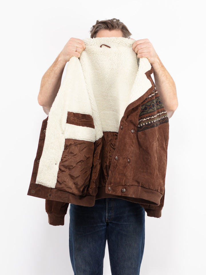 Vintage 90's Men Suede Sherpa Jacket in BrownZ2653