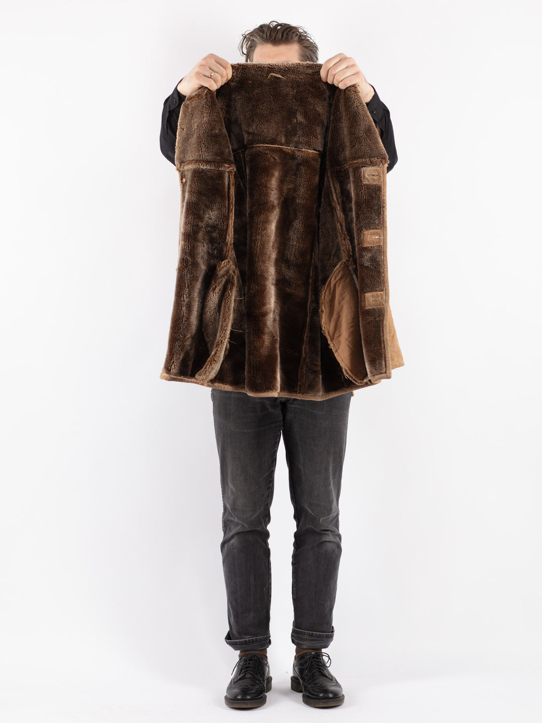 Vintage 90's Men Suede Sherpa Jacket in BeigeZ218