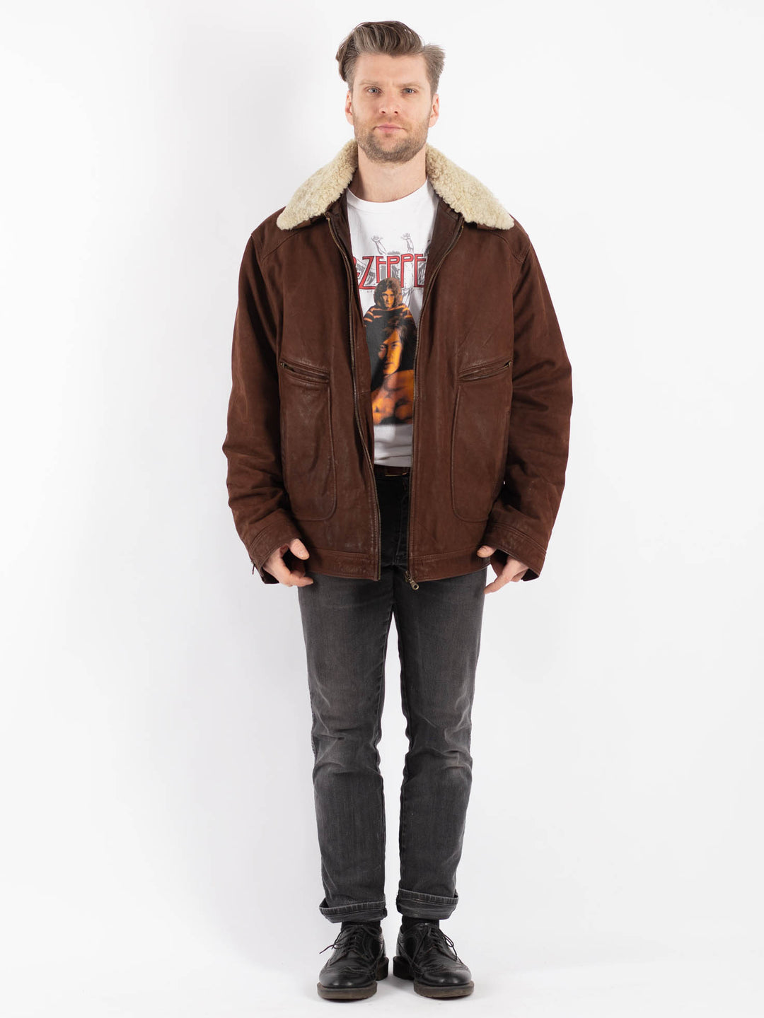 Vintage 90's Men Suede Jacket in Brown