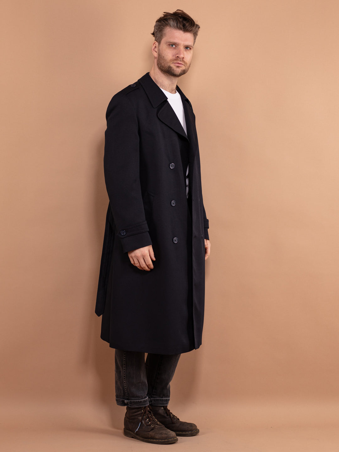 Vintage 90's Men Trench Coat in Blue - NorthernGrip